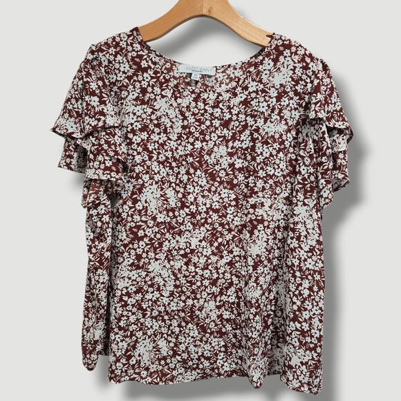 Sweet Rain Women’s Plus Size 2X Floral Blouse Flutter Short Sleeve Polyester Top - Picture 1 of 9